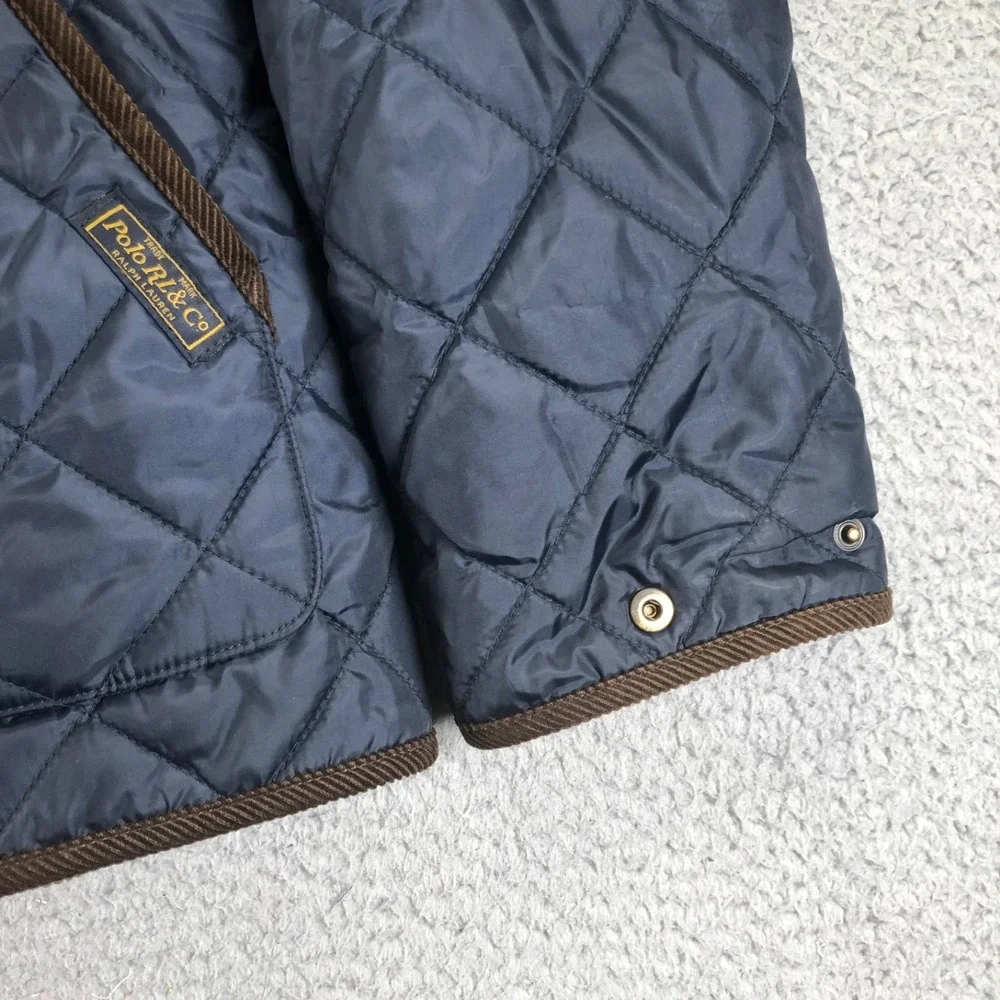 Polo Ralph Lauren Jacket Mens XL Tall Blue Diamond Quilted Corduroy Trim